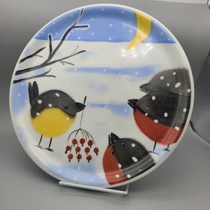 Winter Birds platter plate Helena Tilk Hand Painted Ceramic 12" Holidays